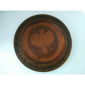Handmade Wood Plate, Brass Inlays, Carved, Decorative, Krakow, Solskiego